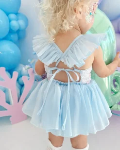 Ariel Ocean Blue Sequin Baby Girl Romper