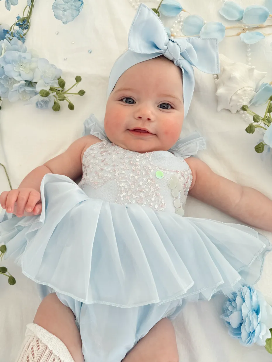 Ariel Ocean Blue Sequin Baby Girl Romper