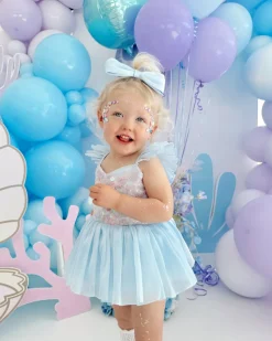 Ariel Ocean Blue Sequin Baby Girl Romper