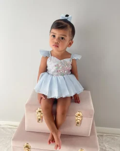 Ariel Ocean Blue Sequin Baby Girl Romper