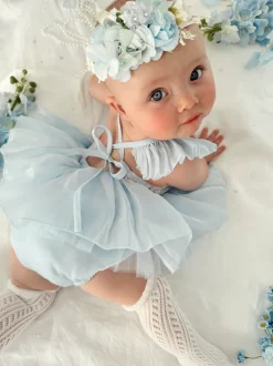 Ariel Ocean Blue Sequin Baby Girl Romper