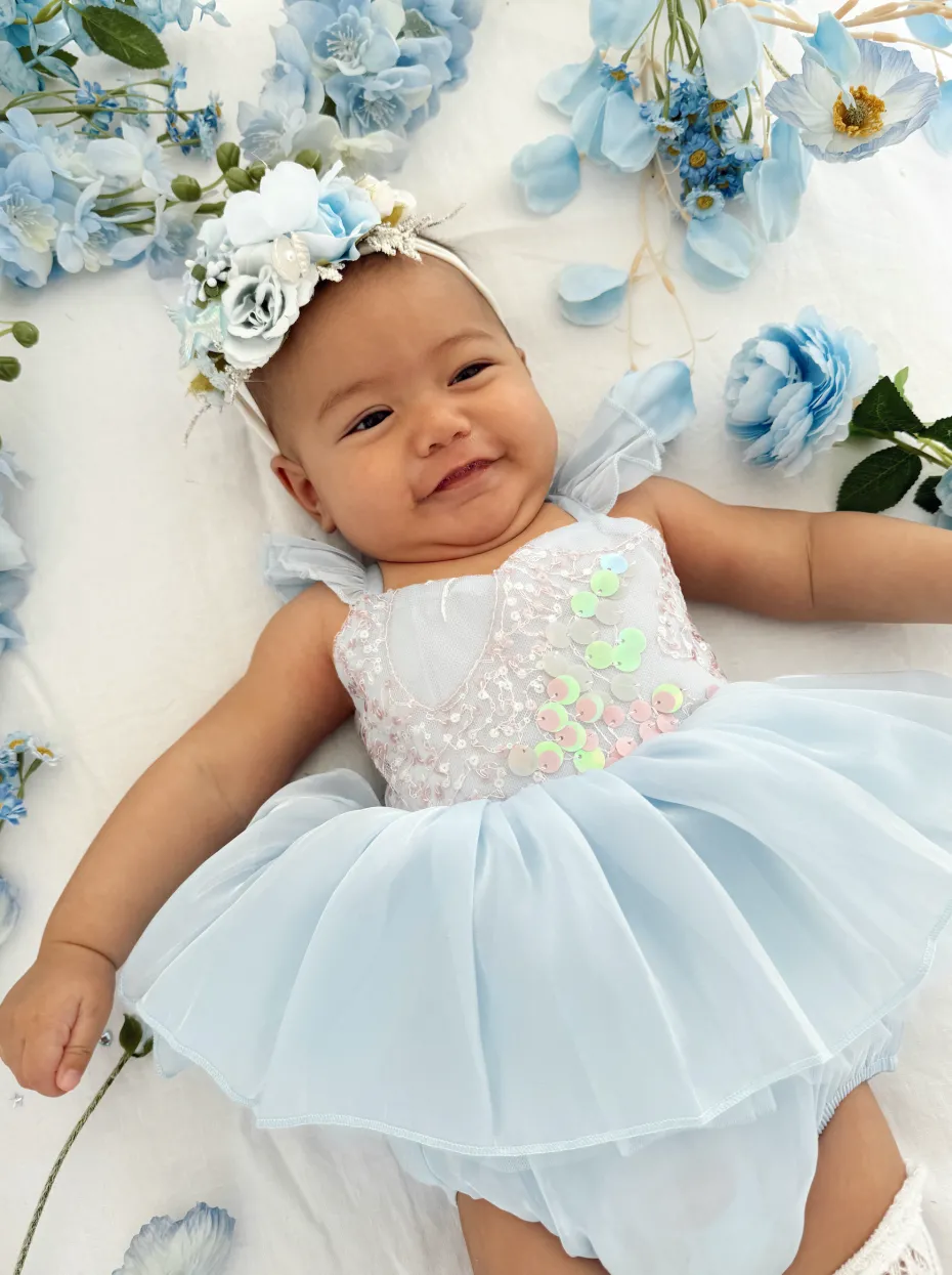Ariel Ocean Blue Sequin Baby Girl Romper