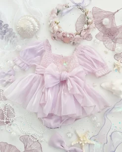 Ariel Purple Pearl Sequin Baby Girl Romper