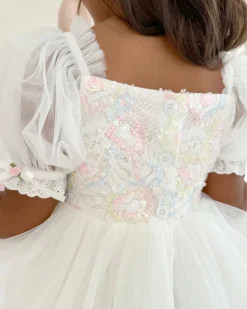 Beatrice Bella Lace Sequin Girls Party Dress - White