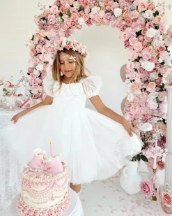 Beatrice Bella Lace Sequin Girls Party Dress - White