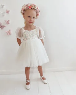 Beatrice Bella Lace Sequin Girls Party Dress - White