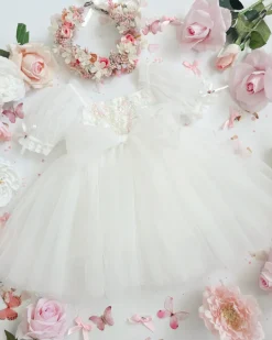 Beatrice Bella Lace Sequin Girls Party Dress - White