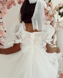 Blossom White Tulle Girls Hair Bow