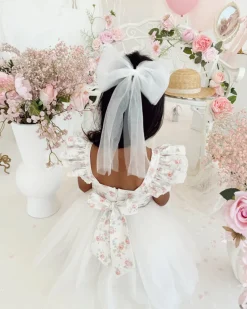 Briar White Tulle Girls Hair Bow