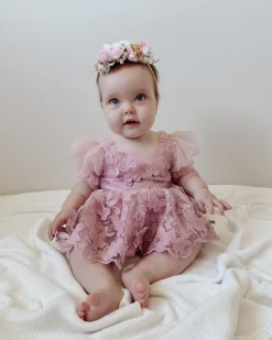 Butterfly Kisses Dusty Rose Baby Girl Romper