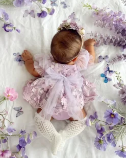Butterfly Kisses Lilac Pink Rose Baby Girl Romper