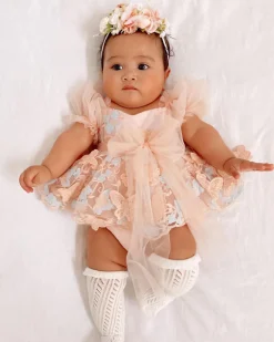 Butterfly Kisses Peach Rose Baby Girl Romper
