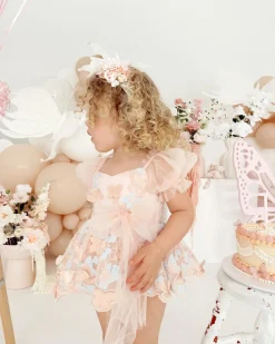 Butterfly Kisses Peach Rose Baby Girl Romper
