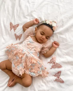 Butterfly Kisses Peach Rose Baby Girl Romper