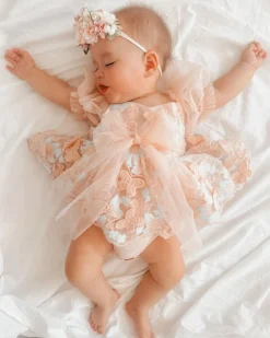 Butterfly Kisses Peach Rose Baby Girl Romper