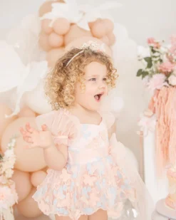 Butterfly Kisses Peach Rose Baby Girl Romper