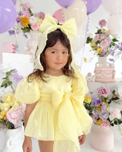 Canary Lemon Organza Girls Hair Bow
