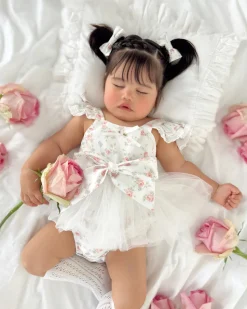 Cottage Fairy White Baby Girl Floral Romper