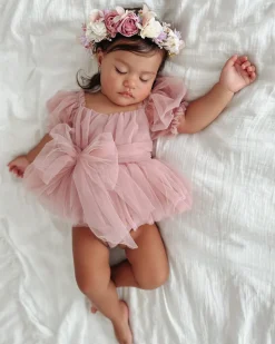 Dusty Rose Flower Fairy Baby Girl Romper