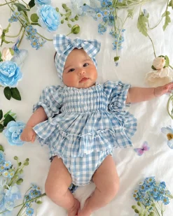Ella Blue Gingham Baby Girl Romper
