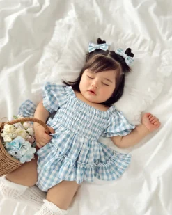 Ella Blue Gingham Baby Girl Romper