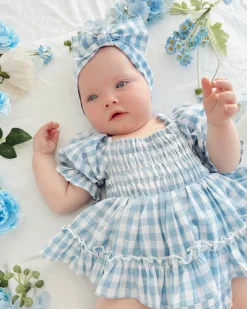 Ella Blue Gingham Baby Girl Romper