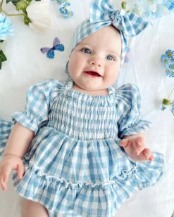 Ella Blue Gingham Baby Girl Romper