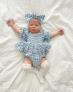 Ella Blue Gingham Baby Girl Romper