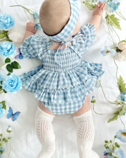 Ella Blue Gingham Baby Girl Romper