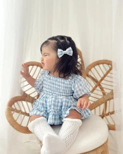 Ella Blue Gingham Baby Girl Romper