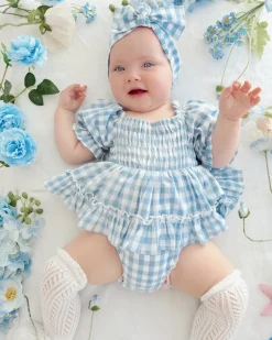Ella Blue Gingham Baby Girl Romper
