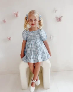 Ella Blue Gingham Girls Dress