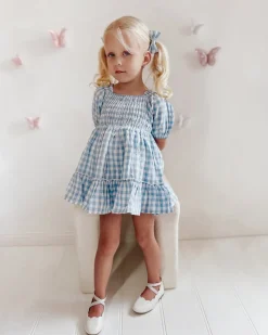 Ella Blue Gingham Girls Dress