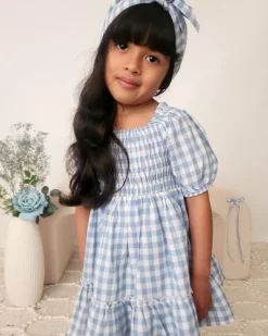 Ella Blue Gingham Girls Dress