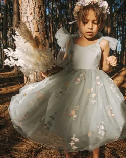 Enchanted Rose Forest Green Girls Party Dress
