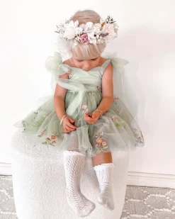 Enchanted Rose Forest Green Girls Party Dress