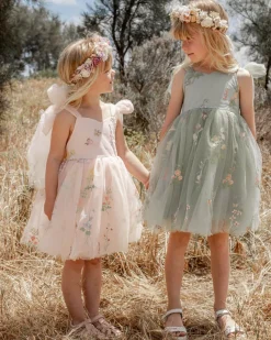Enchanted Rose Forest Green Girls Party Dress