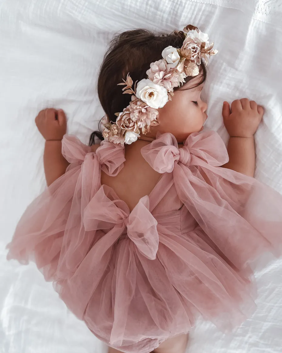 English Rose Dusty Rose Baby Girl Romper