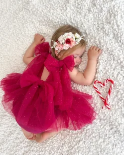 English Rose Romper Ruby Red Sparkle Baby Girl Romper