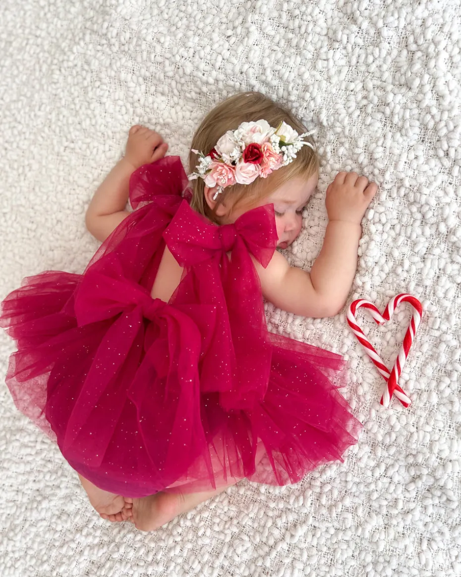 English Rose Romper Ruby Red Sparkle Baby Girl Romper