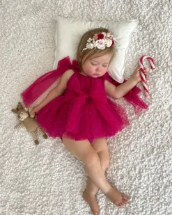 English Rose Romper Ruby Red Sparkle Baby Girl Romper