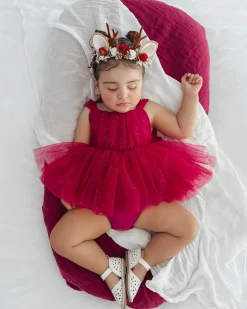 English Rose Romper Ruby Red Sparkle Baby Girl Romper