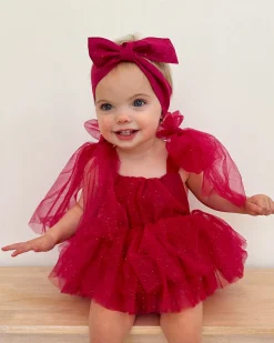 English Rose Romper Ruby Red Sparkle Baby Girl Romper
