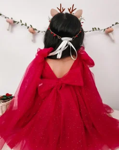 English Rose Ruby Red Sparkle Girls Party Dress