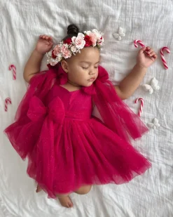 English Rose Ruby Red Sparkle Girls Party Dress