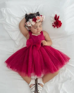 English Rose Ruby Red Sparkle Girls Party Dress