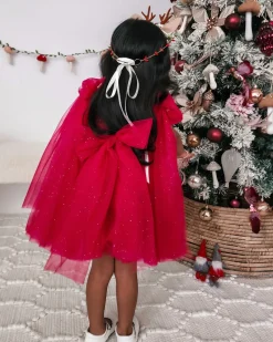 English Rose Ruby Red Sparkle Girls Party Dress