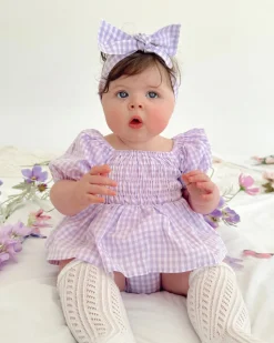 Evie Lou Baby Girl Purple Gingham Romper