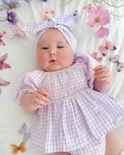 Evie Lou Baby Girl Purple Gingham Romper