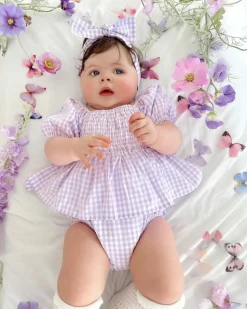 Evie Lou Baby Girl Purple Gingham Romper